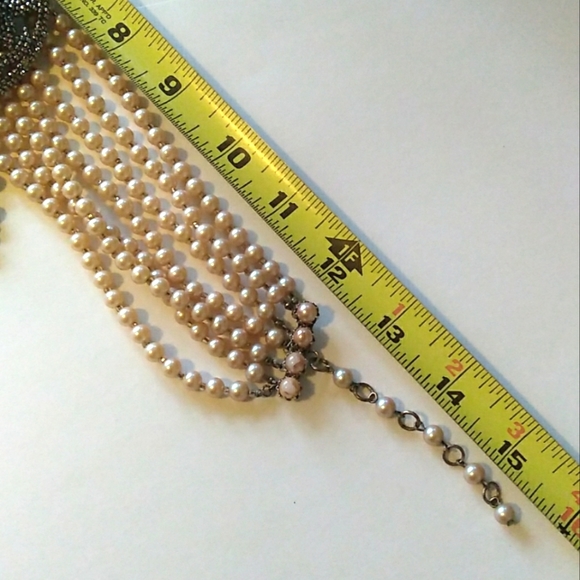 RARE SANDOR 7-Layer Glass Pearl Choker w L W PARIS Cut Steel Slide Buckle - Picture 13 of 16